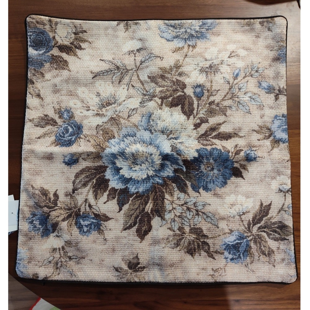 Maco Design Floral Tapestry Pillow Cover Blue Brown Woven Made in Poland NWT